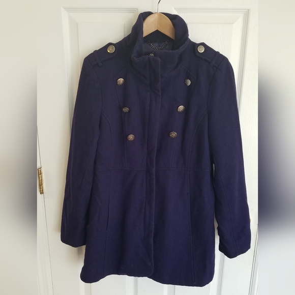 Guess Los Angeles Women's Jacket  Coat Dark Blue Wool Blend Size Large - Picture 1 of 16